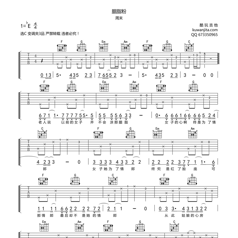 吉他歌谱流行歌曲吉他歌谱，探索音乐的魅力-第1张图片